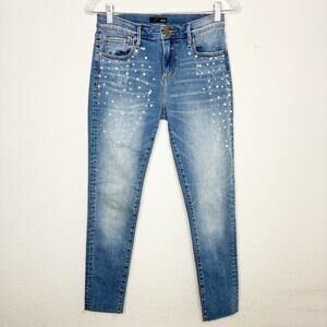 Aqua Pearl Embellished Raw Hem Skinny Jeans 26